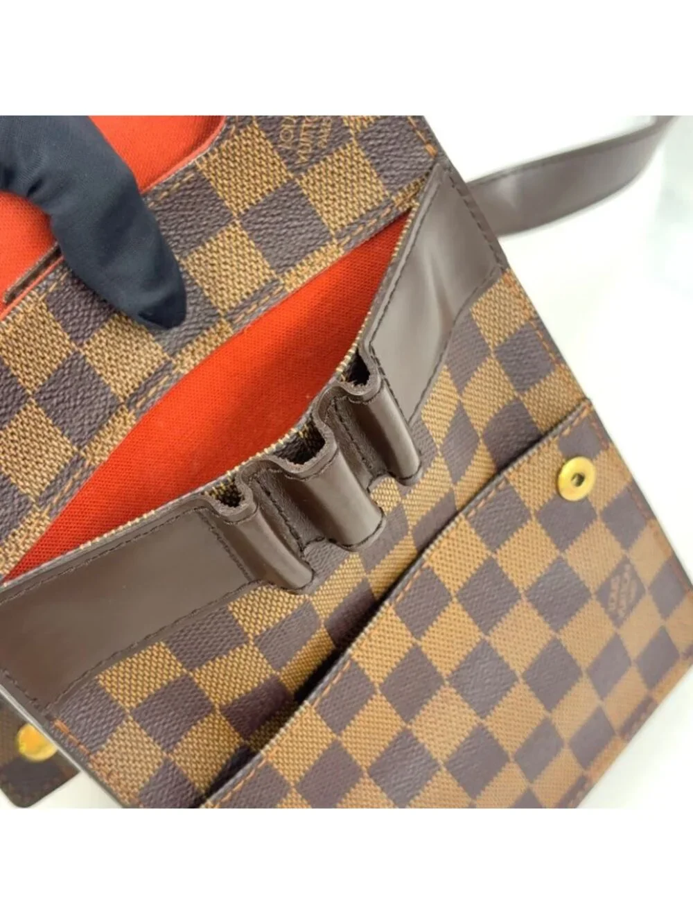 Louis Vuitton Portobello Damier Ebene Leather Brown Shoulder Bag Gold